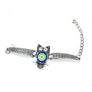 Boho Owl Rhinestone Silver-Tone Bracelet